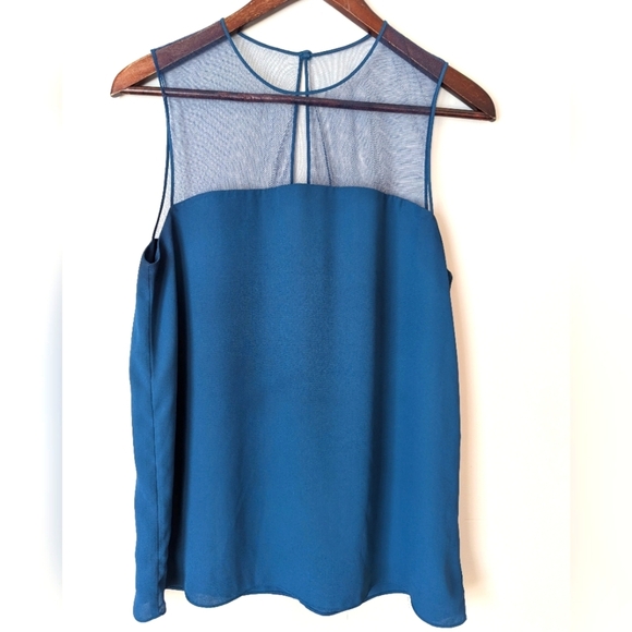 Aritzia Babaton Lionel Blue Tank Blouse Mesh Netting Shoulder Womens Sz M Sheer - Picture 1 of 8